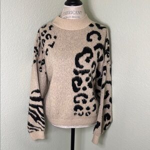 Topshop Leopard Print Sweater - Black and Cream